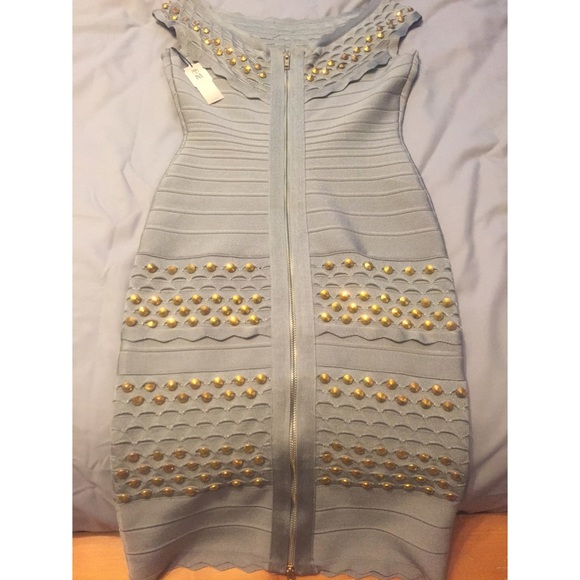 Bandage gray dress with gold stud detail - Picture 4 of 4