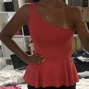 Coral One Shoulder Peplum