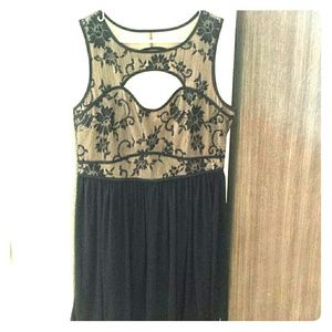 tan and black lace dress