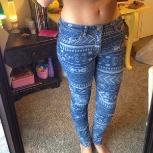 Aztec print blue jeans