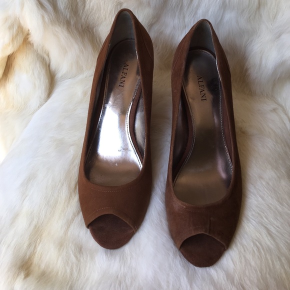 Alfani Brown peep-toe wedge shoes