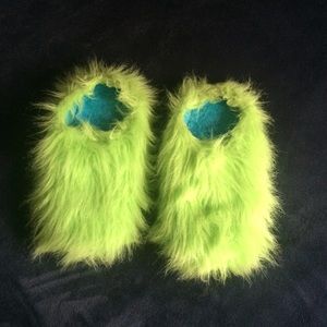 green fuzzy slippers