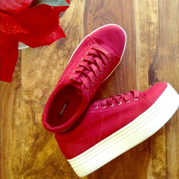 Red platform sneakers