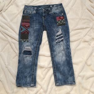 Miss Me Embroidered Ripped Capris