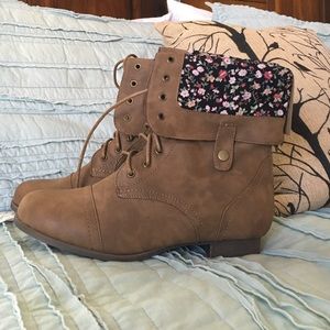 Floral Foldover Combat Boots - Wide Width