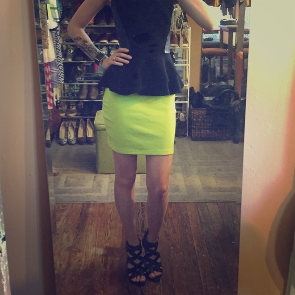 Neon green mini skirt
