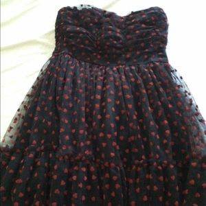 strapless black dress with hearts