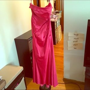 Coral pink floor length evening gown