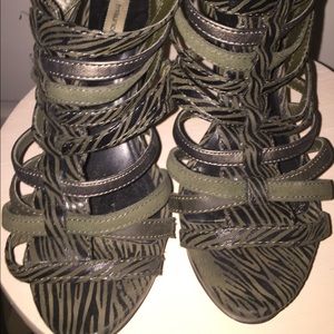 Strappy heels with zippered backs.