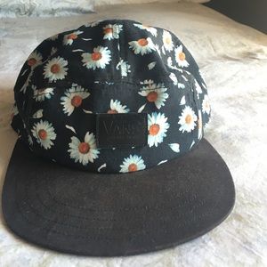Vans 5 Panel Black Daisy Hat w script on bill