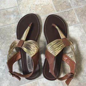 Steve Madden 7.5 P-Stat Gold & Brown Sandals