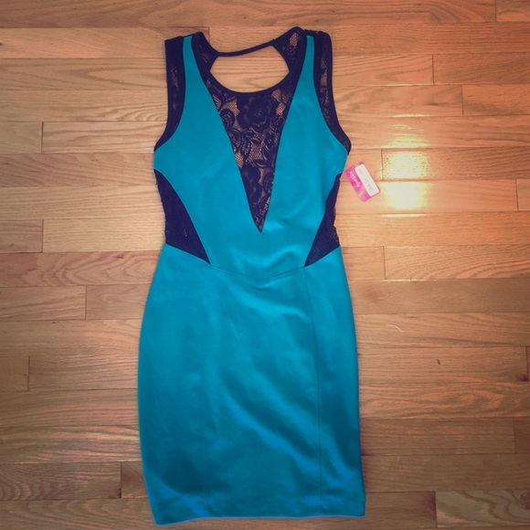 NWT Backless Teal & Lace Party Dress