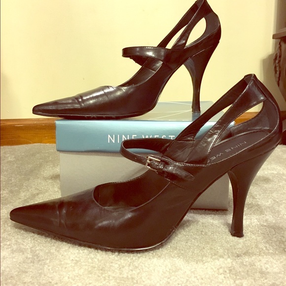 Nine West black leather heels