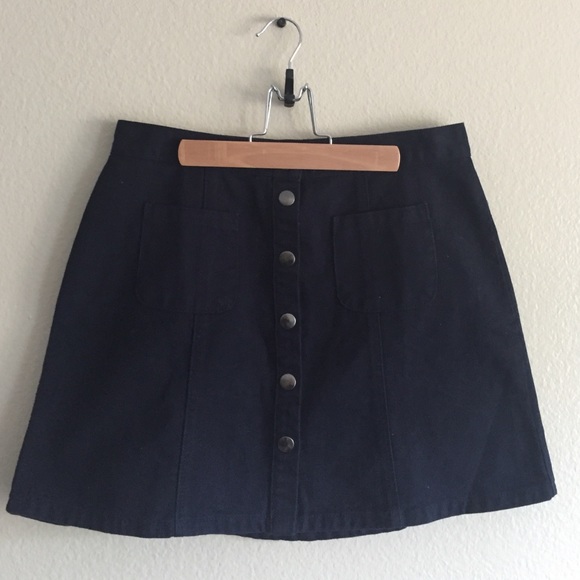 BDG Dark Wash Denim Button-front Skirt