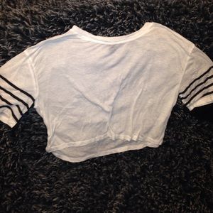 White sheet crop top with black stripes