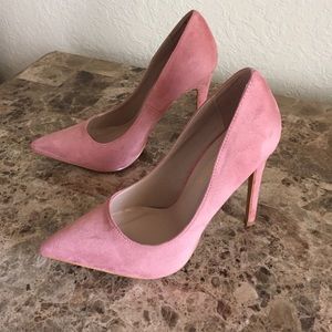 Blush suede pumps