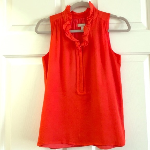 J. Crew coral red sleeveless ruffle blouse