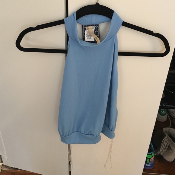 Cropped halter baby blue backless top