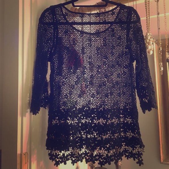 Black Crocheted Top by W
