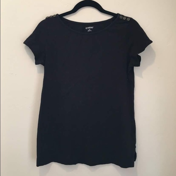 Black Maternity Button Shoulder Tee