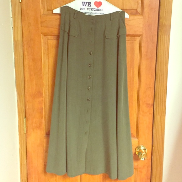 Army green button down skirt