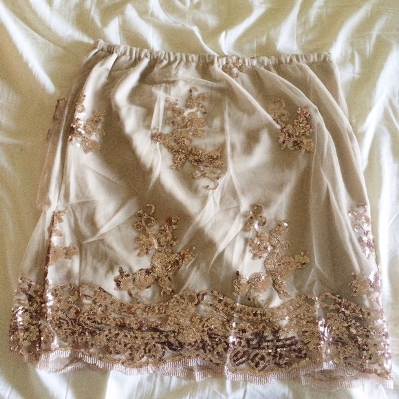 LAST ONE Rose Gold Sequin High Waisted Skirt S - Picture 4 of 4