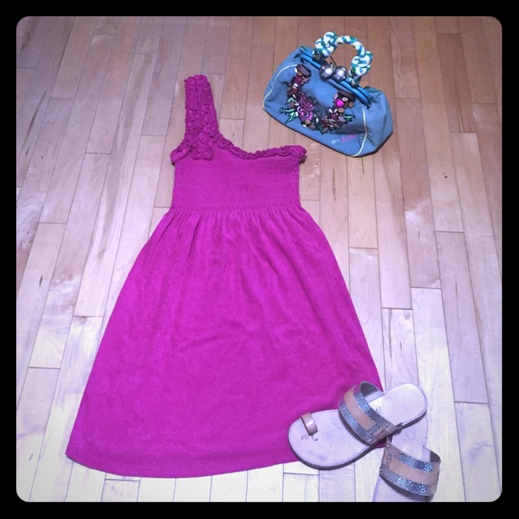Hot pink asymmetric terry beach/summer dress