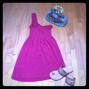Hot pink asymmetric terry beach/summer dress