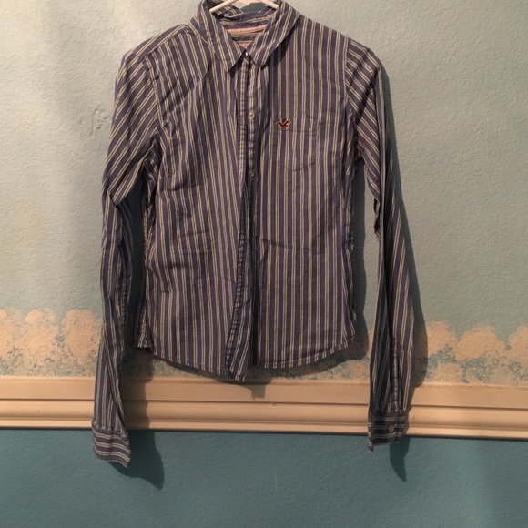 Unisex blue &green striped button down Hollister