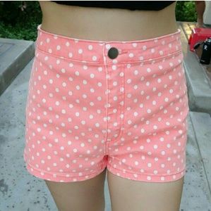 Coral High Waisted Shorts Polka Dot
