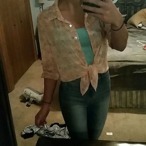 About a girl polyester floral button up blouse