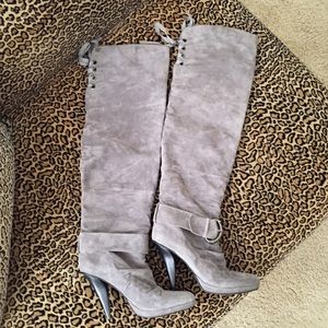 Suede charcoal gray above the knee boots