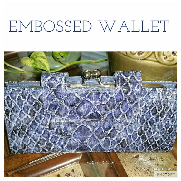 Navy Blue Croc Crocodile Reptile Embossed Wallet