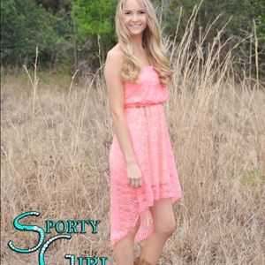 Lace coral sporty girl high low dress