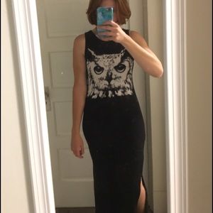 Black maxi dress with owl face