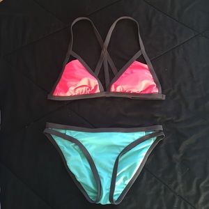 Blue and pink bikini