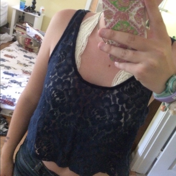 navy lace crop top