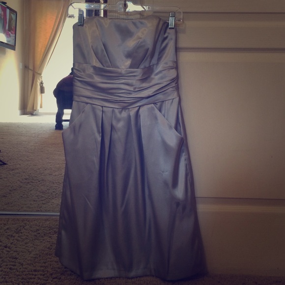 Silver strapless cocktail/bridesmaid dress