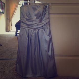 Silver strapless cocktail/bridesmaid dress