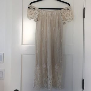 Lace, off the shoulder mid-length dress
