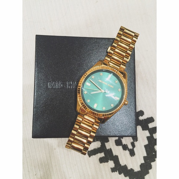 Michael Kors Accessories - Michael Kors Forrest Green and Gold Slim Watch