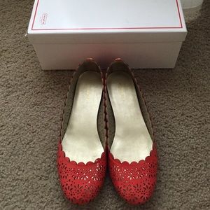Red Eyelet Coach Flats