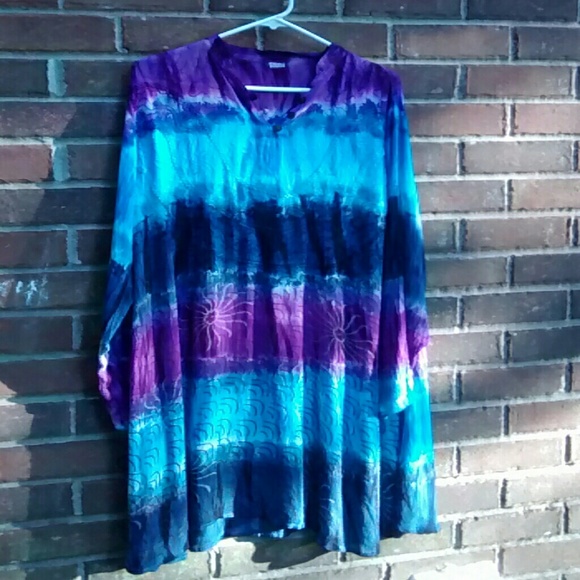 Tie Dyed Embroidered Long Sleeved Dress