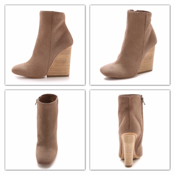 Vic Matié Neutral Calf Hair-on-Hide Stacked Wooden Wedge 4-inch Heel Zip Booties - Picture 2 of 2
