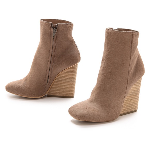 Vic Matie Shoes - Vic Matié Neutral Calf Hair-on-Hide Stacked Wooden Wedge 4-inch Heel Zip Booties