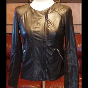 Trouve Collarless Leather Jacket