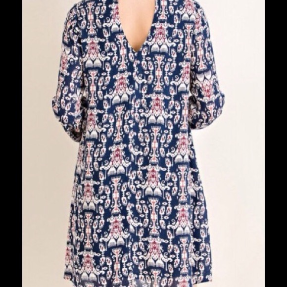 DAMASK PRINTED LONG SLEEVE SHIFT DRESS~NWT - Picture 3 of 4
