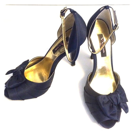 Nina Shoes - Nina Navy Satin Heels with Bow Detail