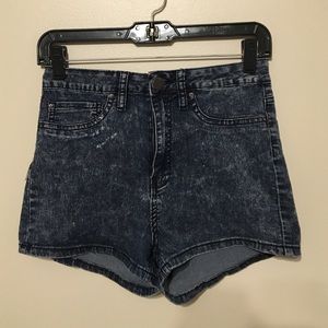 High waist acid wash shorts