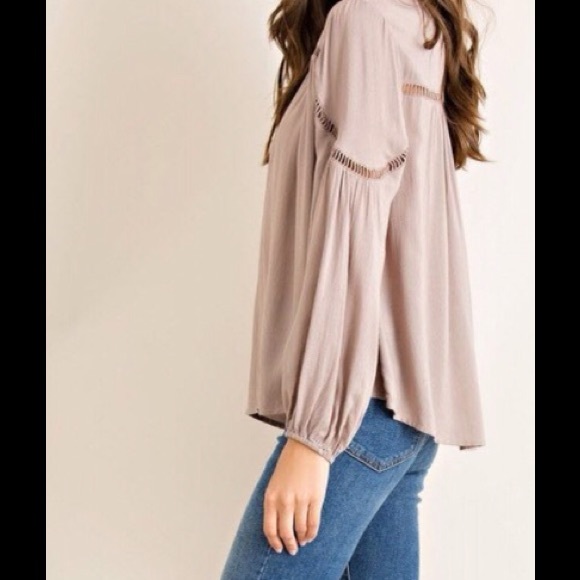 PEASANT TOP FEATURING MOCK NECKLINE - Picture 2 of 3